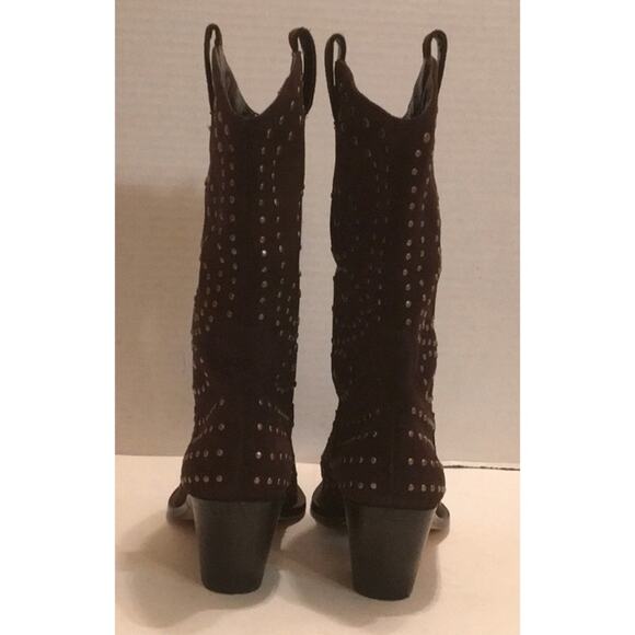 BROWN SUEDE COWBOY BOOTS  STUDDED BRONZE LIKE NEW - Picture 2 of 8